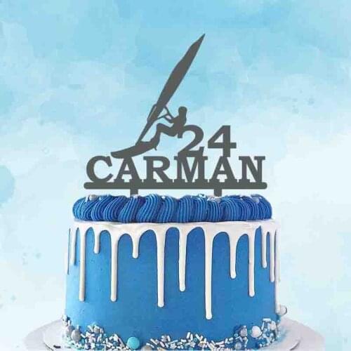 Personalized Sailboat Cake Topper Custom Name Age Windsurfing Silhouette Topper For Birthday Party Cake Decoration