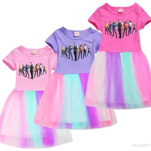 Fortnites Girls 3-12 years old Dress 2021 Summer short sleeve dress children girls rainbow dress