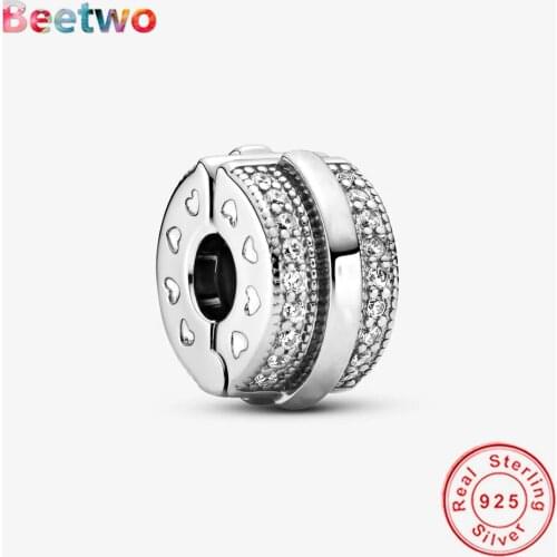 Fit Original Pandora Charms Silver 925 Sparkling Pave Lines Clip Charm Bracelet Bead Women Fashion Jewelry Berloque