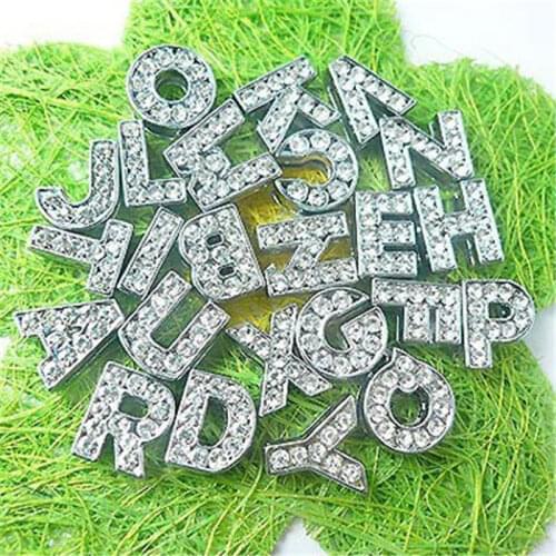 Full Rhinestone 10mm A-Z Slide letters Slide Charms 10pcs DIY Accessories fit 10mm DIY Wristband & Bracelet pet collar keychains