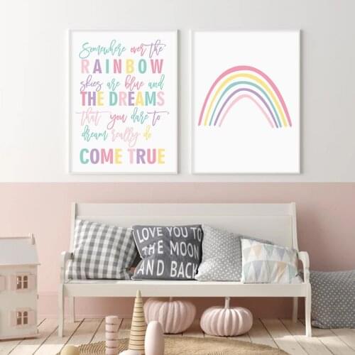 Pink Rainbow Dream Quotes Nursery Girls Prints on Canvas Paintings Poster Prints Wall Art Picture for Bedroom Home Decorations