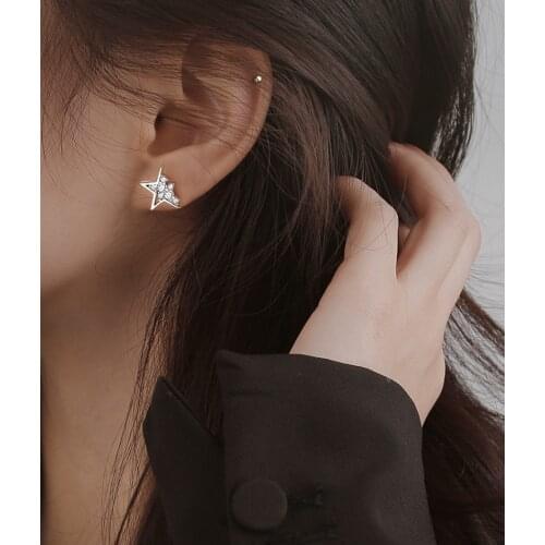 Star Stud Earrings For Women Crystal Zircon Korean Fashion Simple Temperament Vintage Trendy Student Fine Jewelry Gifts BOYULIGE