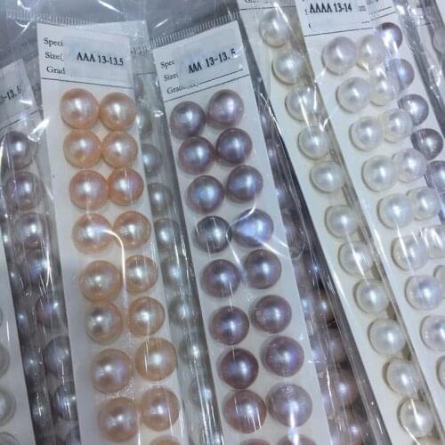 Fine lots near 13mm button half drilled genuine pearls for earring ring pendant