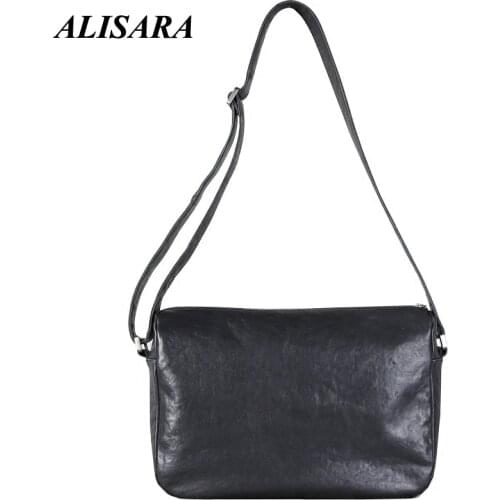 Alisara Crossbody Bag Male First Layer Cow Leather Top End Quality Men Big Capacity Messenger Shoulder Handbag Business Satchel