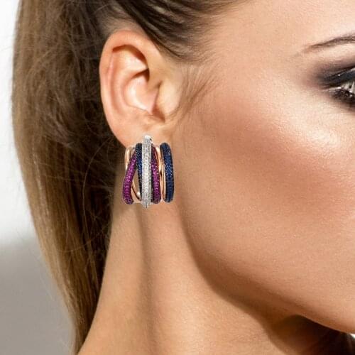 Zlxgirl bridal earring red Natural pave cubic zircon Wedding Stud Earring Fashion High Dubai Gold Color copper earrings bijoux