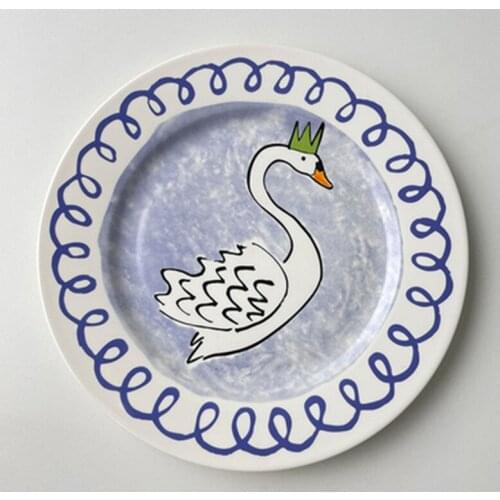 Light luxury with hand-painted swan plate dessert plate cute pattern ceramic breakfast plate creative net red plates