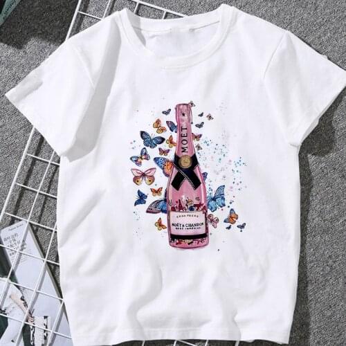 Harajuku Women T Shirt Champagne Printed Tshirt Female Short Sleeve Tops Tee Summer Fashion Casual Women T-shirts Clothing Femme
