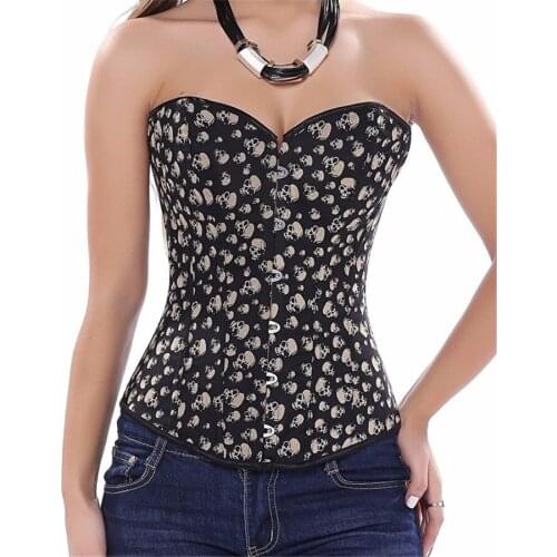 Overbust Skull Corsets And Bustiers Lace Up Corselet Gothic Plus Size S-6XL Body Shaper