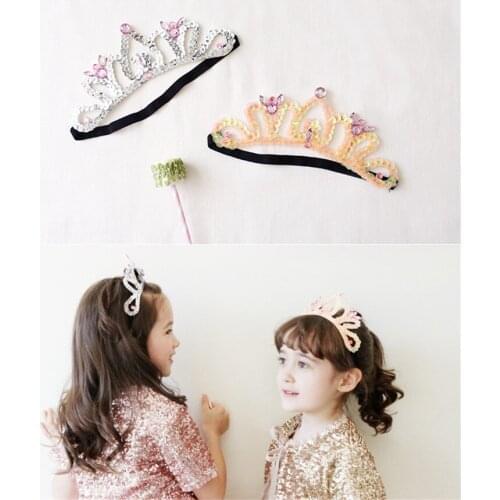 10pc/lot Glitter Sequins Crown Headband Silver Princess Tiara Elastic Head Band Girls Party Sweet Stretch Hairbands