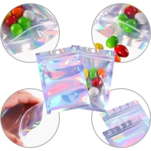 100pcs Translucent Zip Lock Bags Holographic Storage Bag Xmas Gift Packaging Socks Sexy Lingerie Glove Cosmetics Pouch
