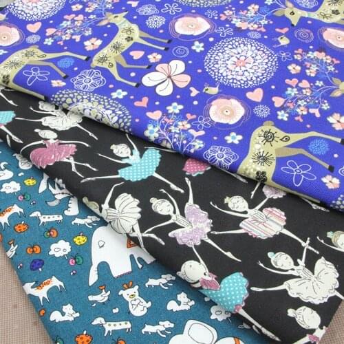 146*100cm Elephant Deer Dancing Girl Cotton Canvas Fabric for Patchwork Upholstery Fabric Sewing Material DIY Pillow Sofa