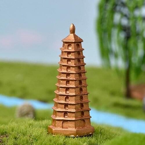 2Pcs Simulation Miniature Khaki Decor Multi-use Pagoda Shape Resin Handmade Bright-colored Miniature Durable Display For Kids