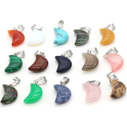 2 Pcs Natural Stone Pendants Crescent Crystal Agates Turquoises Stone Charms for Making Jewelry Women Necklace Bracelet Earrings