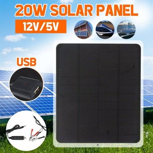 20W Solar Panel 12V / 5V Battery Charger For RV Boat Solar-Panel Charger-Controller Led-Light Car Home Alligator Clip USB