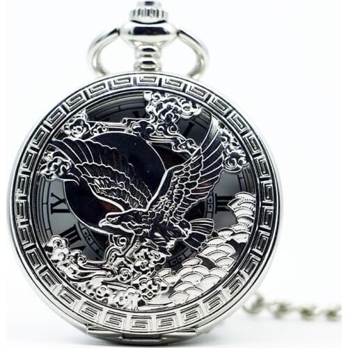 2019 New Arrival Silver Pattern Case Steampunk Skeleton Dial Mechanical Pocket Watch With Chain for Best Gifts PJX1226