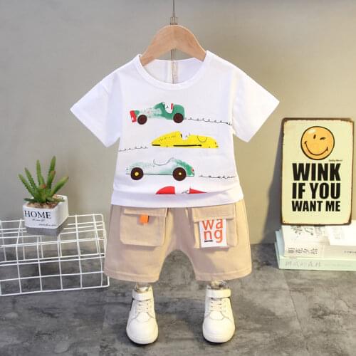 2021 Children Cotton Out Clothes Summer Baby Boys Cartoon Cars T Shirt Shorts 2Pcs/Sets Infant Kids Fashion Toddler Tracksuits