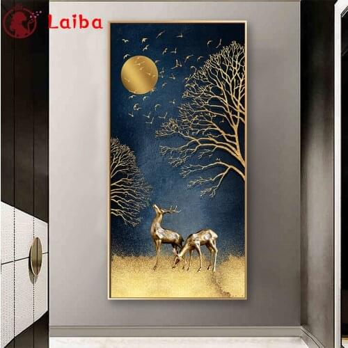 2021 round Diamond Painting Abstract art golden moon deer tree Full square Rhinestone of Picture Diamond mosaic puzzle