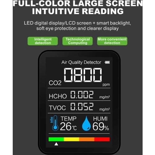 3/5 in1 Portable CO2 Meter Temperature Humidity Sensor Tester Air Quality Monitor Analyzer Carbon Dioxide Gas TVOC HCHO Detector