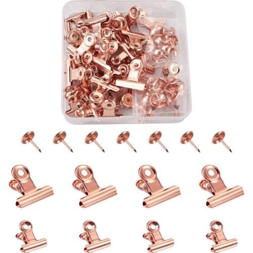 Rose Gold/Black/Golden/Platinum Iron Clips and Round Head Drawing Pins Board Drawing Clip Photo Wall Supplies 40Sets/Box
