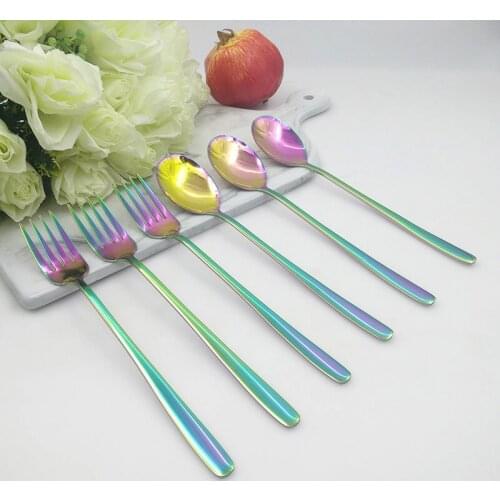 Spoon Fork Cutlery Set Stainless Steel Rice Spoon Western Cuisine Suit Round Forks Spoons Mirror Polished Dinner Creativity 6pcs