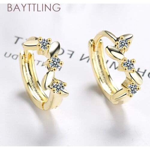 BAYTTLING 925 Sterling Silver Golden Simple Round Zircon Hoop Earrings For Women Fashion Wedding Jewelry Gifts