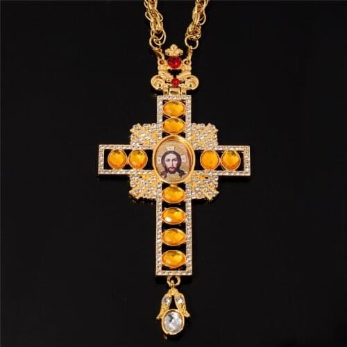 Noble Orange Crystal Color Orthodox Necklace Hot Selling Russia Cross Jewelry Pastor Craft Party Accessories Gifts with box