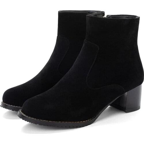 Big Size 9 10 11-19 boots women shoes ankle boots for women ladies boots shoes woman winter Solid color round head side zipper