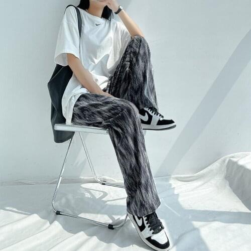 Tie-dyed Wide-leg Pants Womens Summer Thin Section Loose Straight Wild High Waist Drape Casual Mopping Trousers