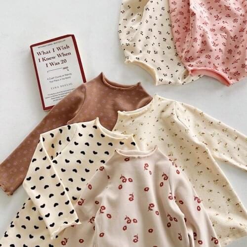 Little flower bottomed shirt is full printed with medium and thick Korean fungus edge kids fall costumes for kids