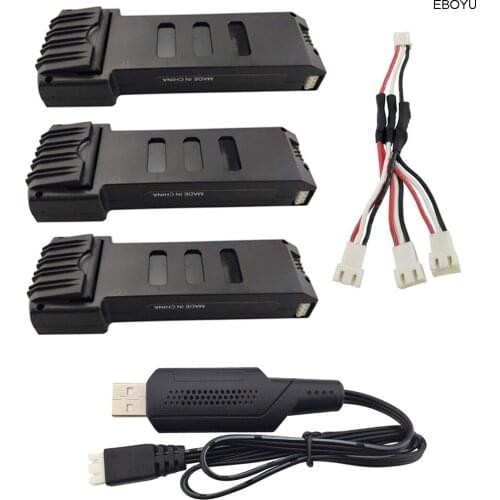 EBOYU 3pcs * 7.4V 1200mAh Li-po Battery + 1 to 3 Charging Conversion line for E511 E511S RC Quadcopter Drone Spare Parts