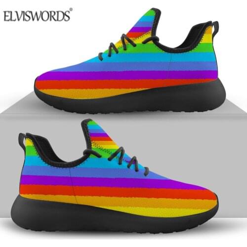 ELVISWORDS Fashion Sneakers Lightweight Men Casual Shoes Rainbow Color Prints Mesh Knit Sneakers 2021 Comfortable Sport Shoes