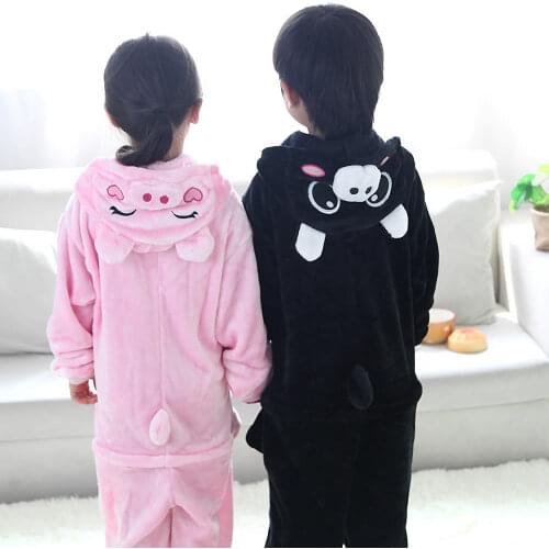Flannel Pyjamas Kids Cosplay Cartoon Animal Kigurumi Pink Black Pig Pajamas Children Onesie Pijama Girls Boys Sleepwear Costume