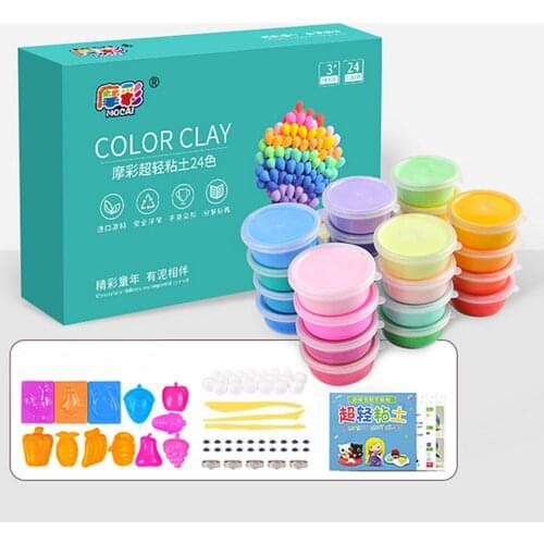 24 Color DIY Plasticine Modeling Polymer Clay Set Educational Toys with 12 Molds for Kids Children Christmas Birthday Gift