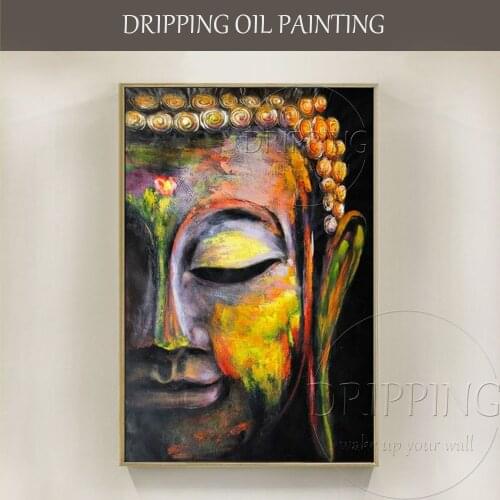 Artist Hand-painted High Quality Half Portrait Buddha Oil Painting on Canvas Modern Art Buddha Face Oil Painting for Living Room