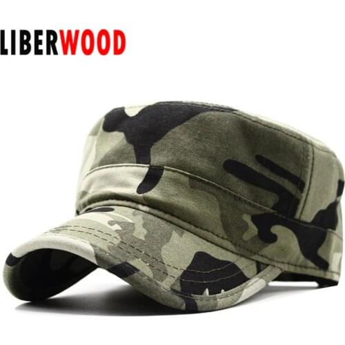 LIBERWOOD Army Style Cadet Corps Hat Plain Baseball Cap Casual Flat Top hats cap Peaked Hats For Men Women Adjustable 54-60CM