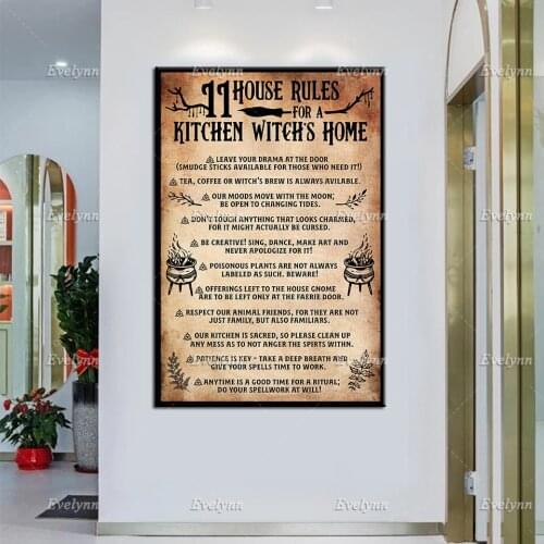 Kitchen Decor - 11 House Rules For A Kitchen WitchS Home,Witch Kitchen Poster, Witchy House Rules Wall Art,Kitchen Rule Prints