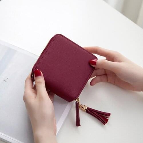 Hot Sale Wallet Short Wallet Korean Style Tassel Mini Pu Womens Purse Zipper&button Purse Red Small Wallet Coin Pocket