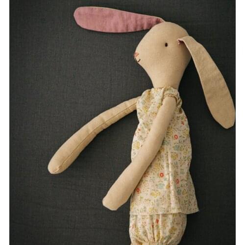 M Rabbit Cloth Toy Sewing Cotton Linen Toys Long Ear Rabbit Plushie Kids Company Doll Baby Soothing Brown Bunny Doll With Dress