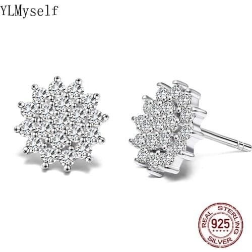 Cute lovely real 925 stud earrings Crystal Shiny jewelry OL Jewellery oorbellen Elegant sterling silver Gifts for Women earring