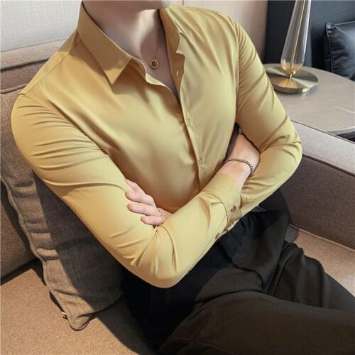 11Colors Top Quality Tuxedo Long Sleeve Men Clothing Dress Shirts Solid All Match Slim Fit Business Formal Wear Chemise Homme