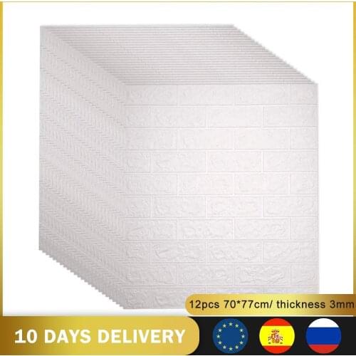 12pcs 3D DIY Decor Home Brick Wall Stickers Living Room Waterproof Foam Room Adhesive Sticker Wallpaper Made Decals for Kitchen