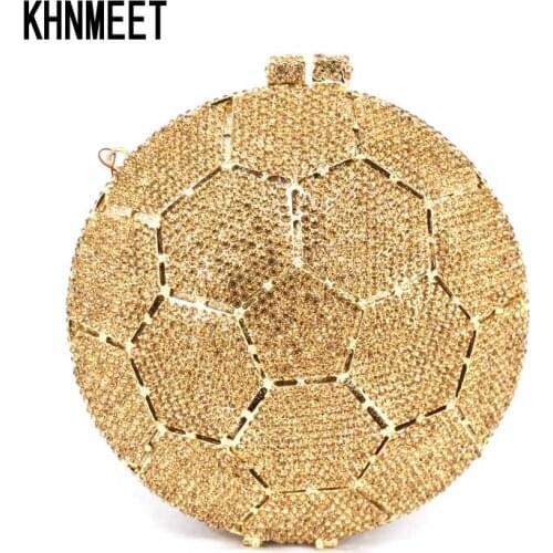 New Designer Roundness Crystal Evening Clutch Bag Golden Diamante Crystal Encrusted Bags Ladies Pochette Glitter Handbag SC499