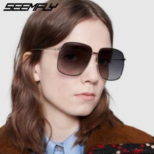 Seemfly Fashion Oversized Sunglasses Metal Frame Square Luxury Men Women Retro Travel Driving Sun Glasses UV400 Big Frame Shades