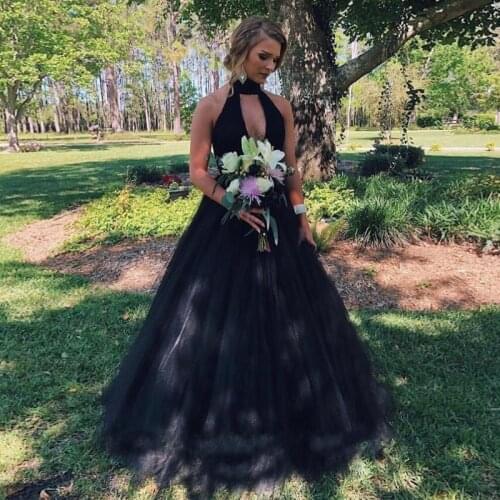 Simple Black Halter Tulle Long Evening Dresses 2020 Prom Gowns Vestidos De Fiesta De Noche Robe De Soiree Plus Size