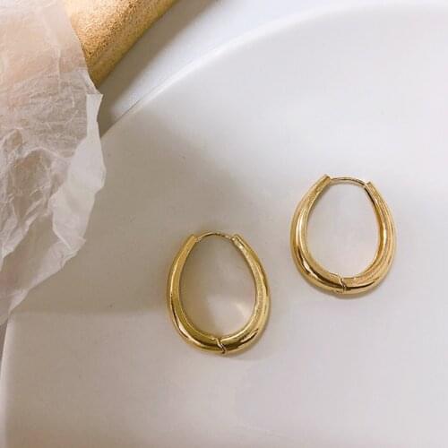 INS Gold Color Brass Hoop Huggies Earrings Small Large Circle Hoops CC Shape Statement Earrings Women Girls Unique Metal Jewelry