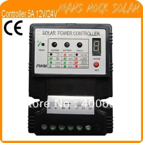 5A 12V/24V PWM Solar Charge Controller, Auto Identify Voltage,LED Display,Temperature Compensate,Work for Solar System & Light