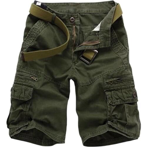 Shorts Men Cotton Cargo Shorts ArmyGreen Tactical Loose Casual Homme Bermuda Shorts Male NO Belts 29-40 Pantalones Cortos Hombre