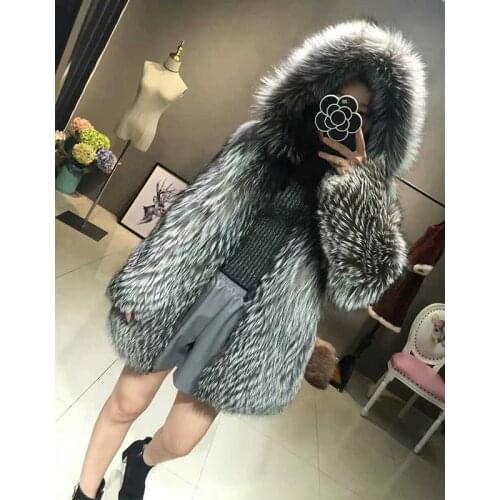 FURSARCAR Natural Real Silve Fox Fur Coats With Fur Hood Thick Warm Female Jacket Fashion Luxury Winter Women Real Fur Outerwear