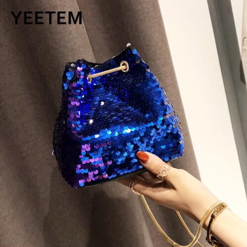 Shiny Color Sequin Bucket Bag Chain Fashion One-shoulder Diagonal Diagonal Portable Womens Bag Party Banquet All-match Purse