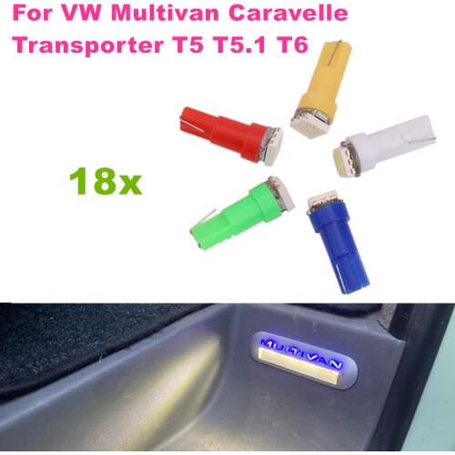 18pcs/lot 5050 1SMD LED Canbus Error Free Car interior Foot Step Bulb Light For VW Multivan Caravelle Transporter T5 T5.1 T6